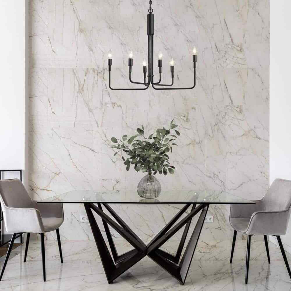 LALUZ Modern Black Candlestick Oblong Farmhouse Irregular Pendant, 6 Light