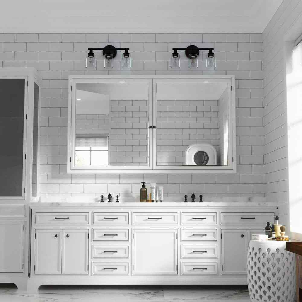 Merra 17 in. 3-Light Modern Matte Black Vanity-Light with Clear Glass Shade