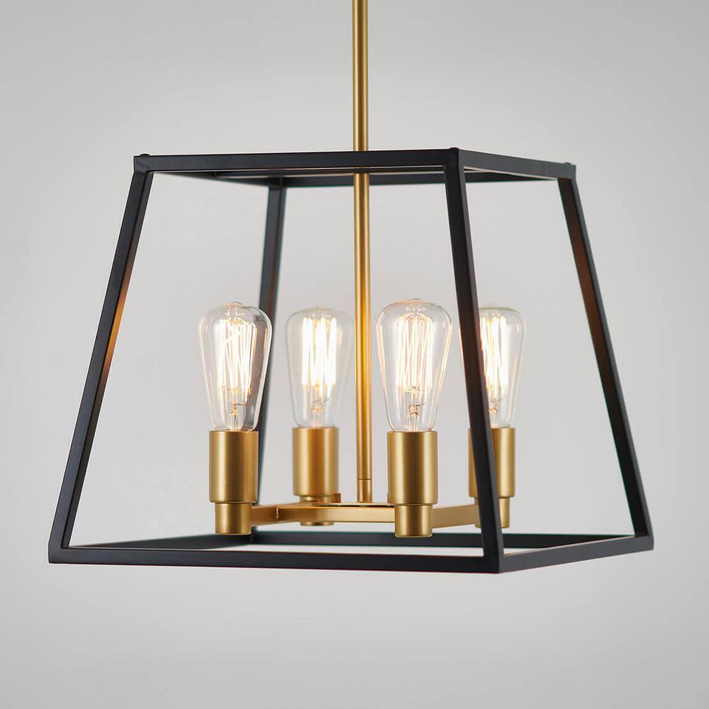 Artika Carter 4-Light Black Gold Modern Industrial Cage Chandelier Light Fixture