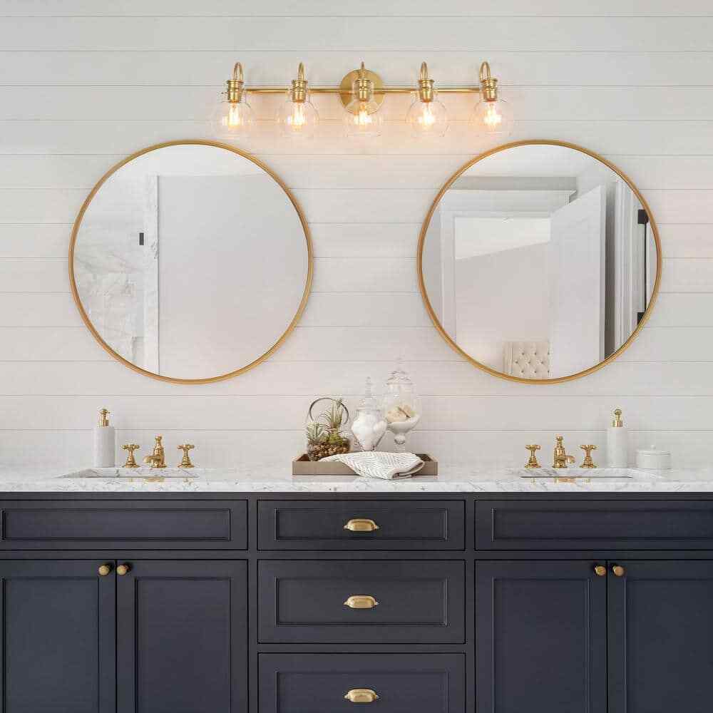 LNC Light Gold Vanity Modern Linear 35.5 in. 5-Light Contemporary Bathroom