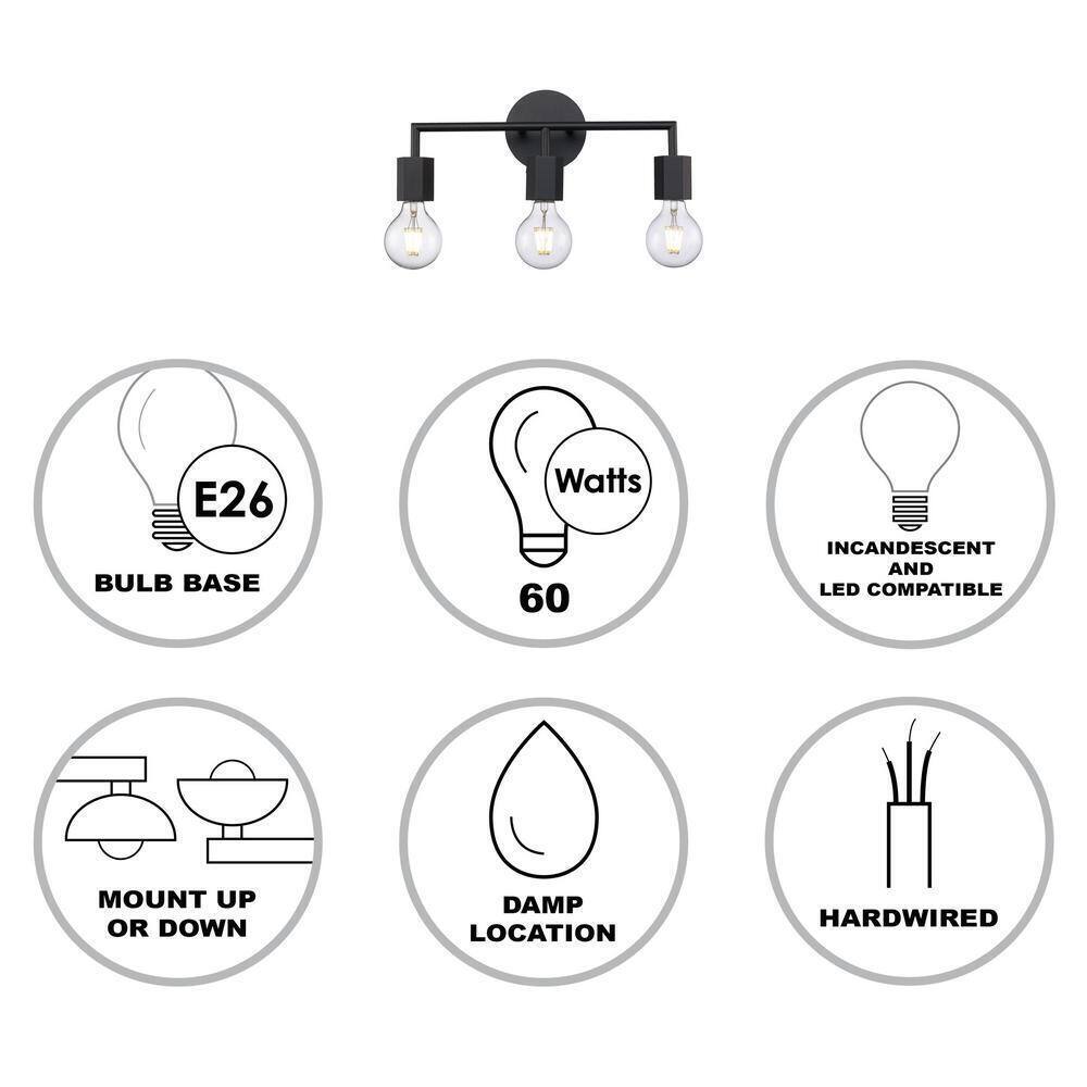 Bel Air Lighting Placerville 16 in. 3-Light Black Bathroom Vanity Light Fixture