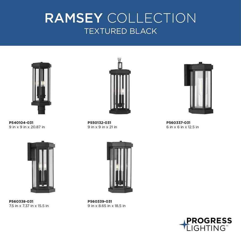 Progress Lighting 3-Light Textured Black Ramsey Steel Hardwired Post Light