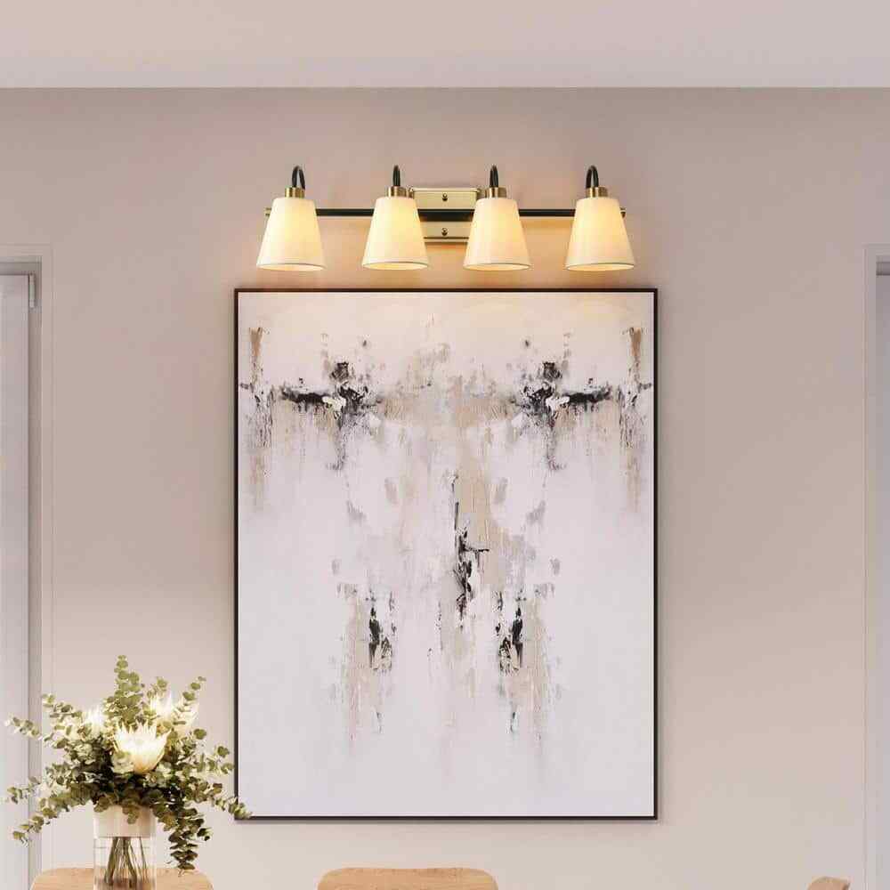 LNC Modern Classic 28 in. W 4-Light Plated Brass and Black tLinear Vanity Light