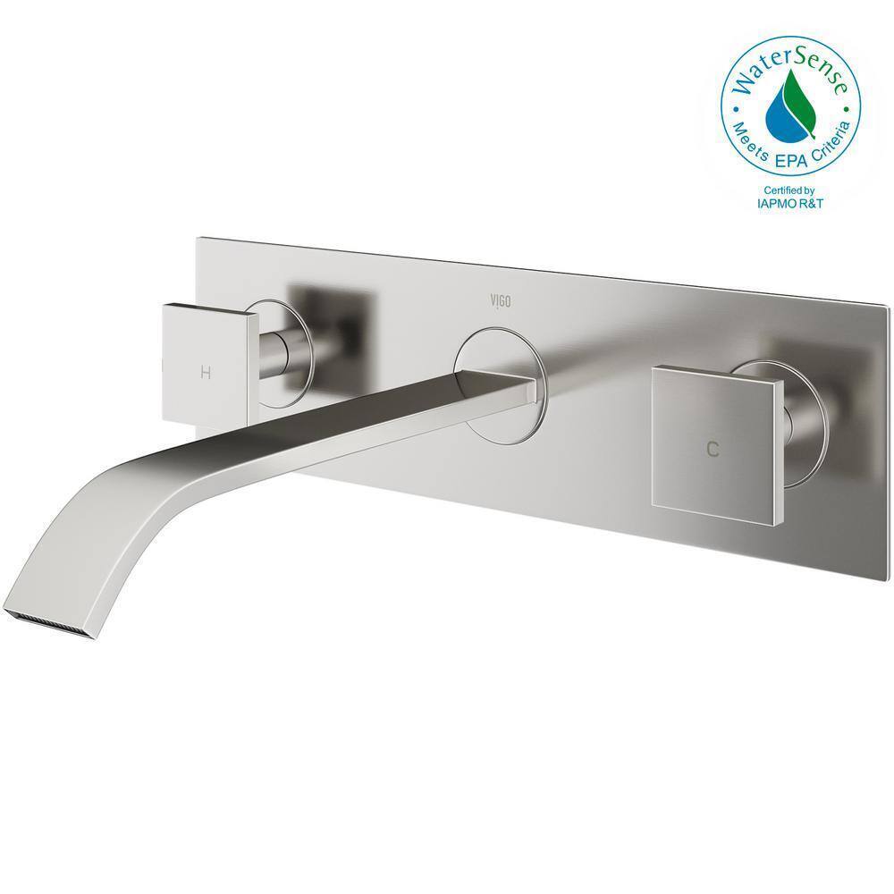 VIGO Titus Two Handle Wall Mount Bathroom Faucet in Brushed Nickel VG05002BN