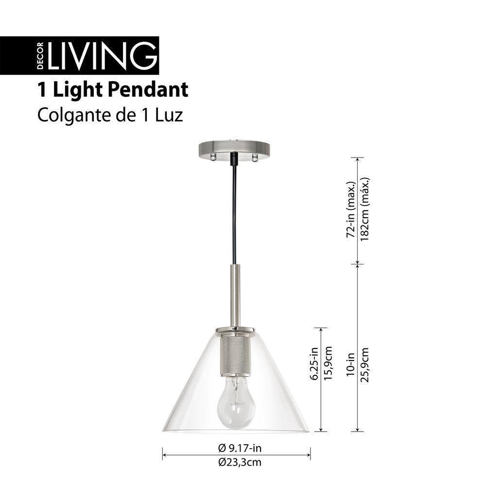 Decor Living 1-Light Brushed Nickel Mini Pendant with Glass Cone Shade