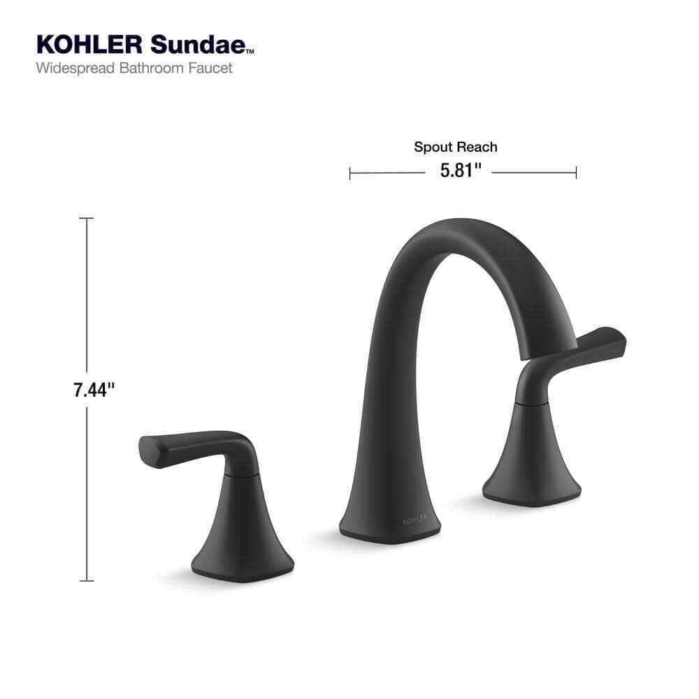 KOHLER Sundae 8 in. Widespread Double Handles Bathroom Faucet in Matte Black