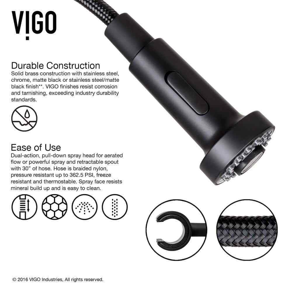 VIGO Edison Single Handle Pull-Down Sprayer Kitchen Faucet Set in Matte Black
