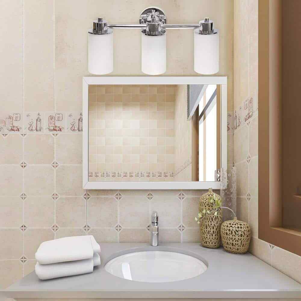 Simple Designs 20.75 in. 3-Light Chrome Modern Metal and Milk White Shades