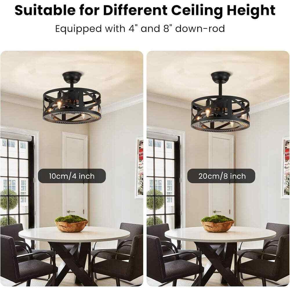 ANTOINE 17 in. Black Ceiling Fan Farmhouse Caged Ceiling Fan w/ Lights + Remote
