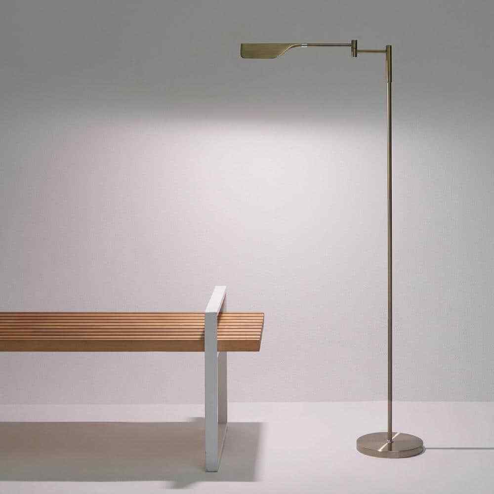 Brightech Leaf 53 in. Antique Brass Dimming LED Floor Lamp w/ Brass Metal Shade