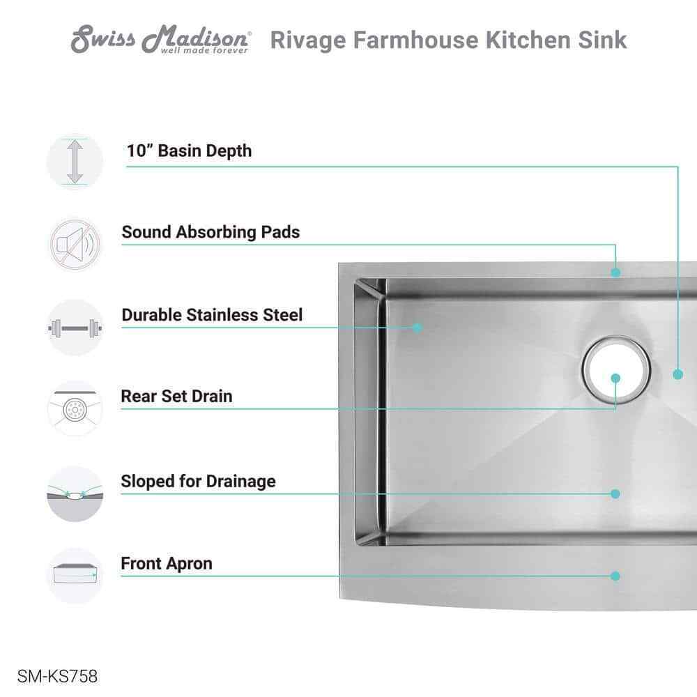 Swiss Madison Rivage 33 in. x 21 in. SS Single Basin Farmhouse Kitchen Sink