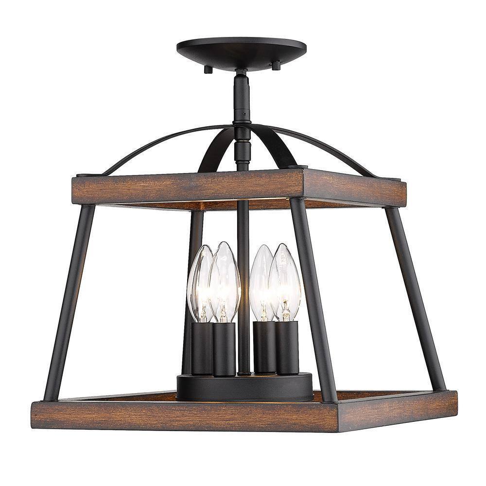 Golden Lighting Teagan 12.125 in. 3-Light Natural Black Semi-Flush Mount