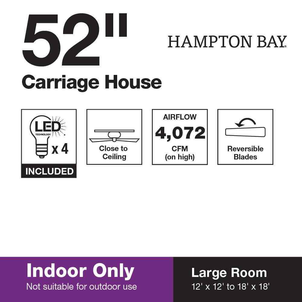 Hampton Bay Carriage House 52 in. Indoor LED Brushed Nickel Ceiling Fan