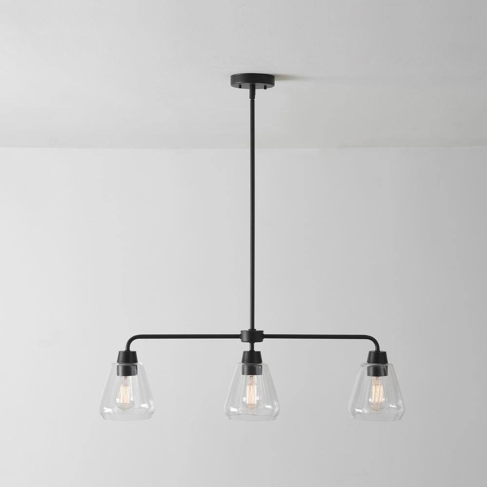 Hampton Bay Granby 3-Light Matte Black Linear Chandelier with Glass Shades