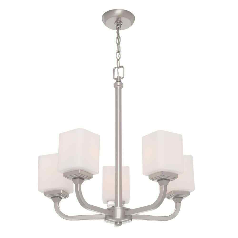 Hampton Bay 5-Light Brushed Nickel Chandelier with Frosted Glass Shades