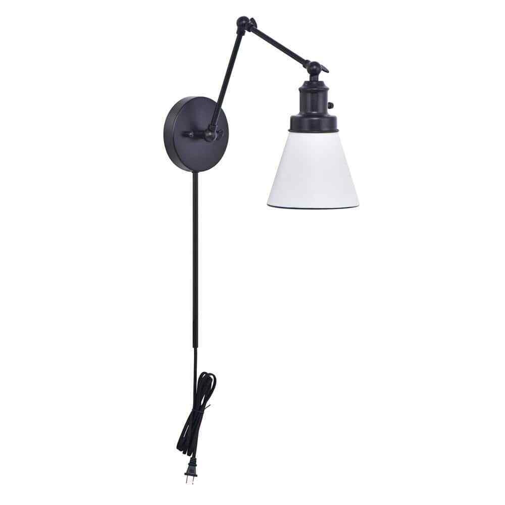 Hampton Bay 1-Light Black Plug-In/Hardwired Swing Arm Wall Lamp