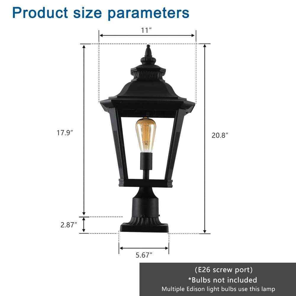 Tidoin 1-Light Black Aluminum Hardwired Outdoor Waterproof Post Light Set