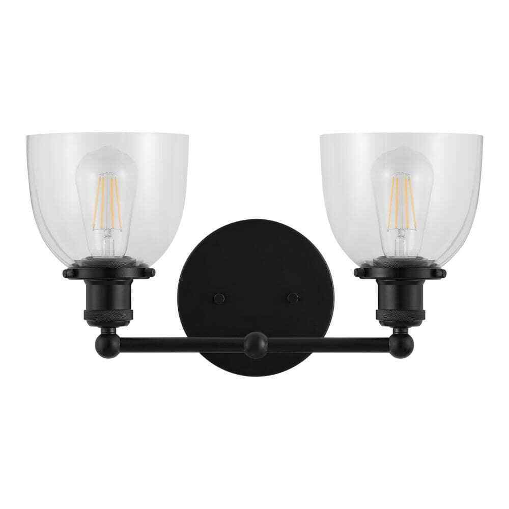 Home Decorators Evelyn 16.25 in.2-Light Matte Black Modern Bathroom Vanity Light