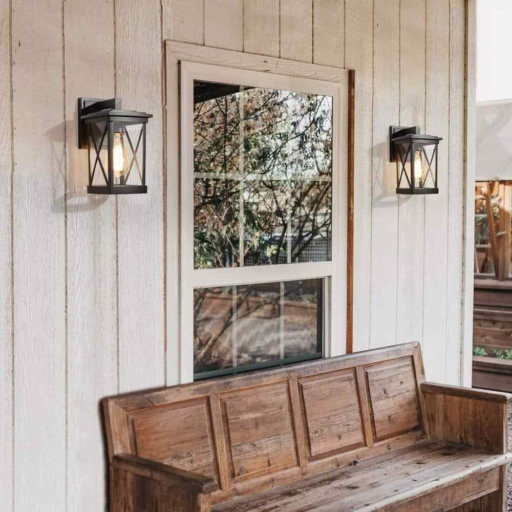 LNC Modern Black Outdoor Lantern Sconce with Clear Glass Shade 1-Light 2-pack