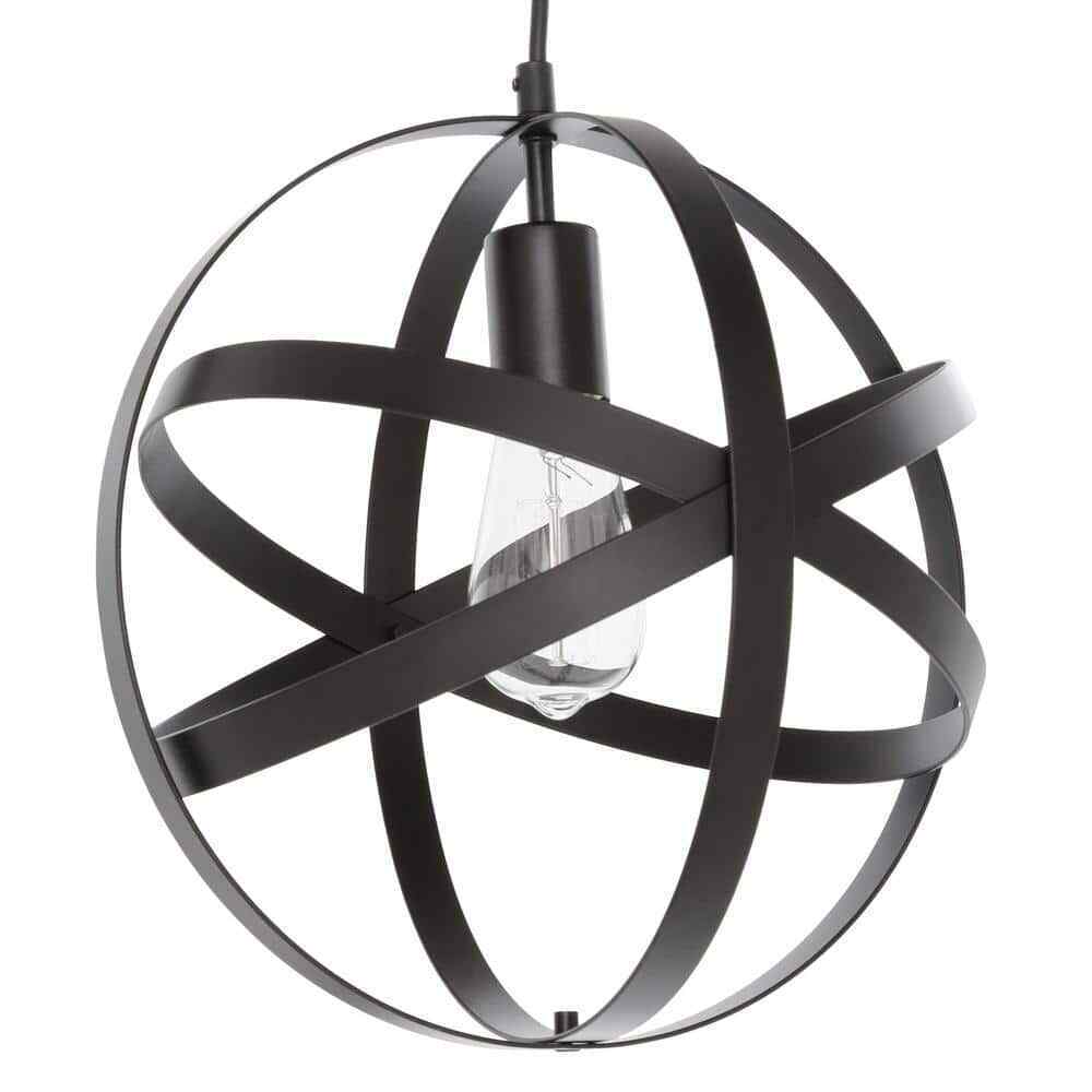 Home Decorators Orbit 1-Light Black Mini Pendant with Black Metal Strap Design