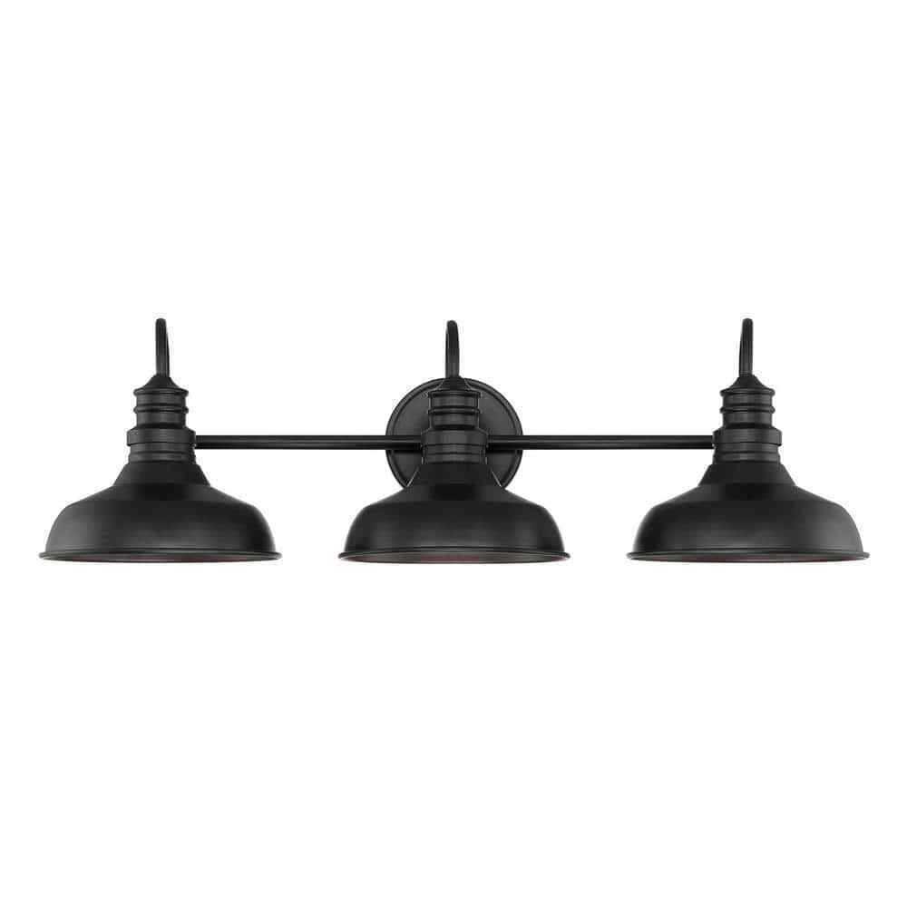 Hampton Bay 29 in. Elmcroft 3-Light Matte Black Vanity Light w/ Metal Shades