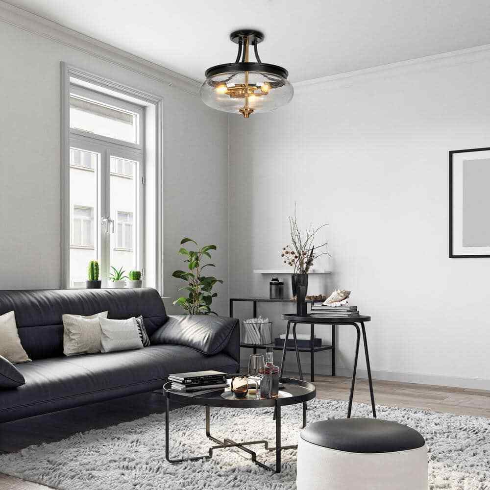 Uolfin Modern Farmhouse Black 3-Light Gold Kitchen Ceiling Lights