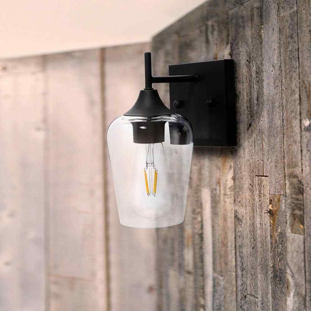 Merra 1-Light Matt Black Wall Sconce with Clear Glass Shade HCF-2801-00-BNHD-1