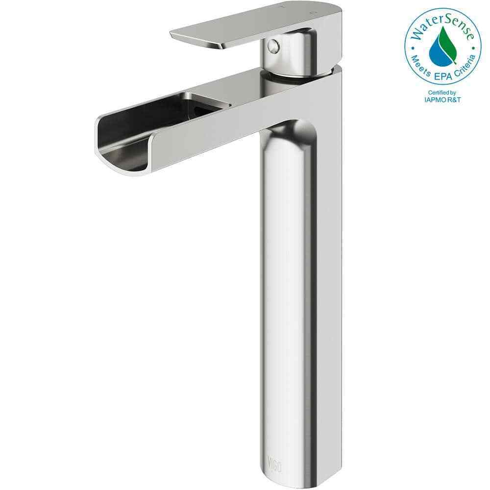 VIGO Amada Single Handle Single-Hole Bathroom Vessel Faucet in Brushed Nickel