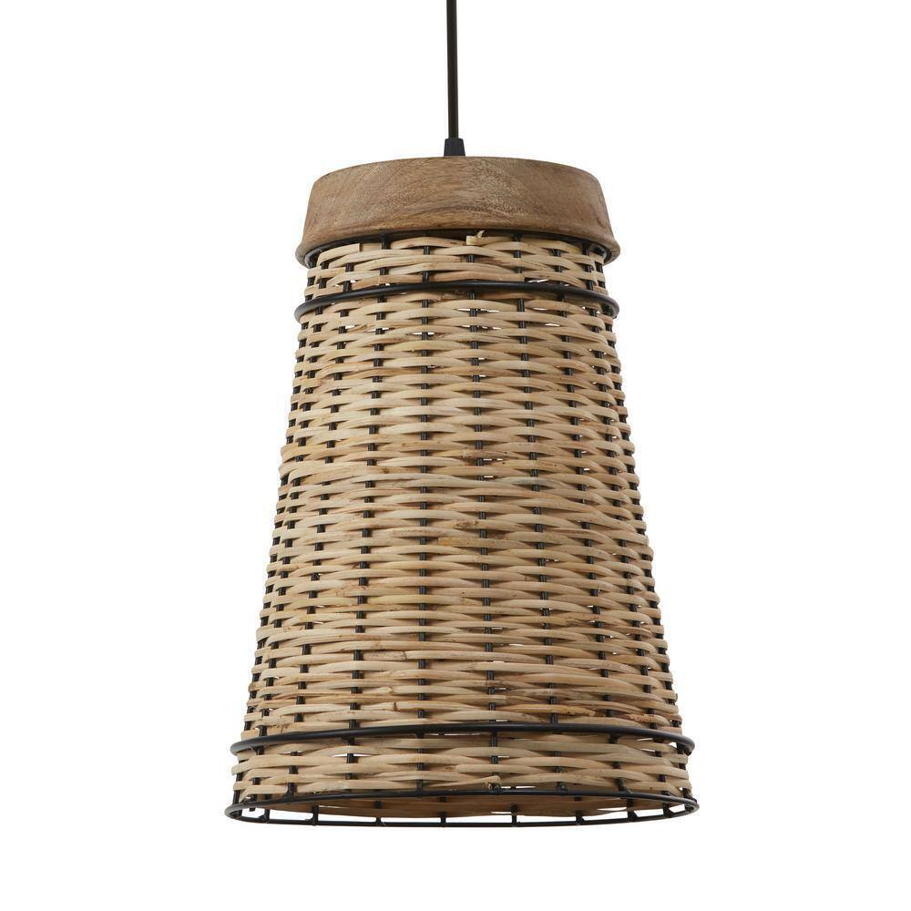 River of Goods Soren 1-Light Tan Hanging Pendant Metal/Wood/Rattan Empire Shaded