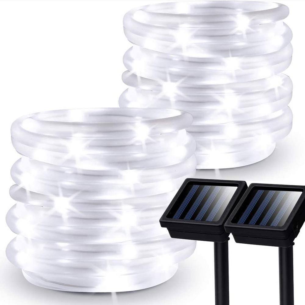 GIGALUMI Outdoor 35.7 ft. Solar Powered Cool White LED Rope Light 2-Pack