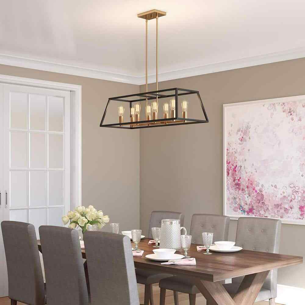 Artika Carter 8-Light Black Gold Modern Industrial Cage Chandelier Light Fixtur