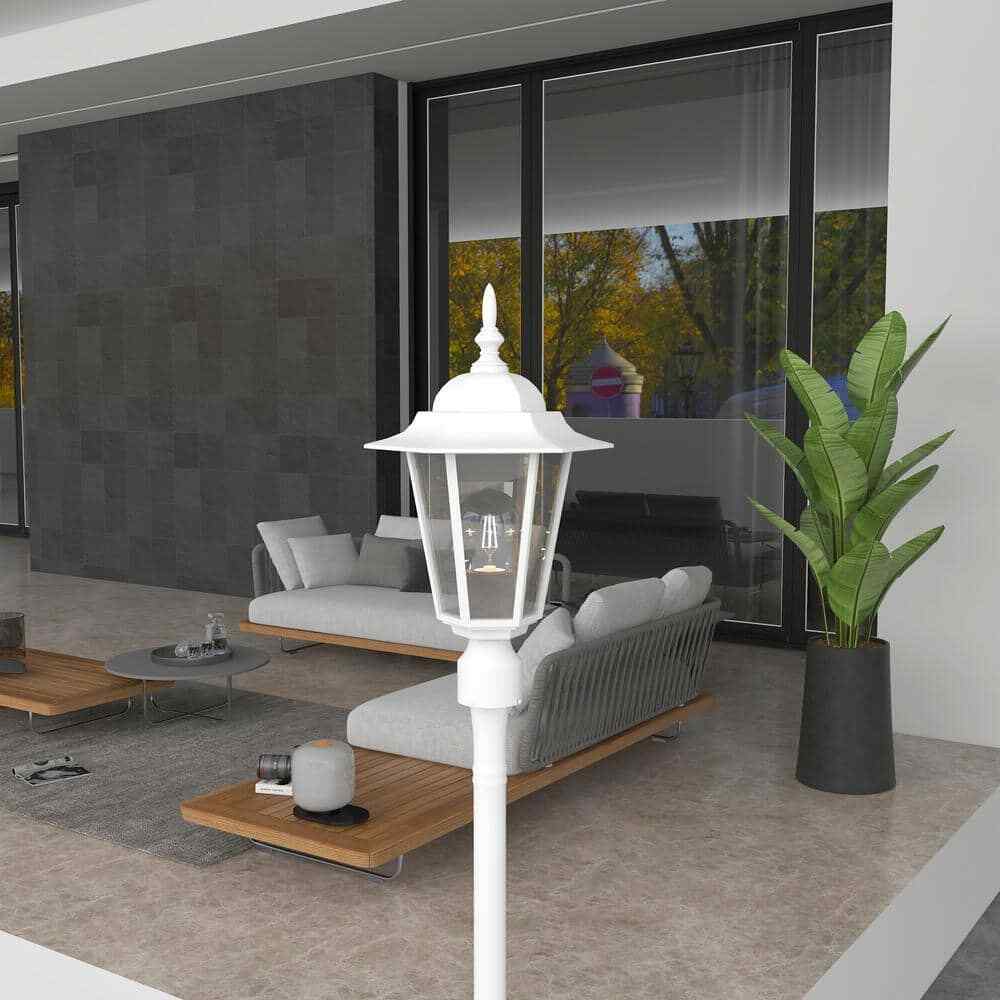 Pia Ricco 1-Light Textured White Outdoor Post Light with Clear Glass