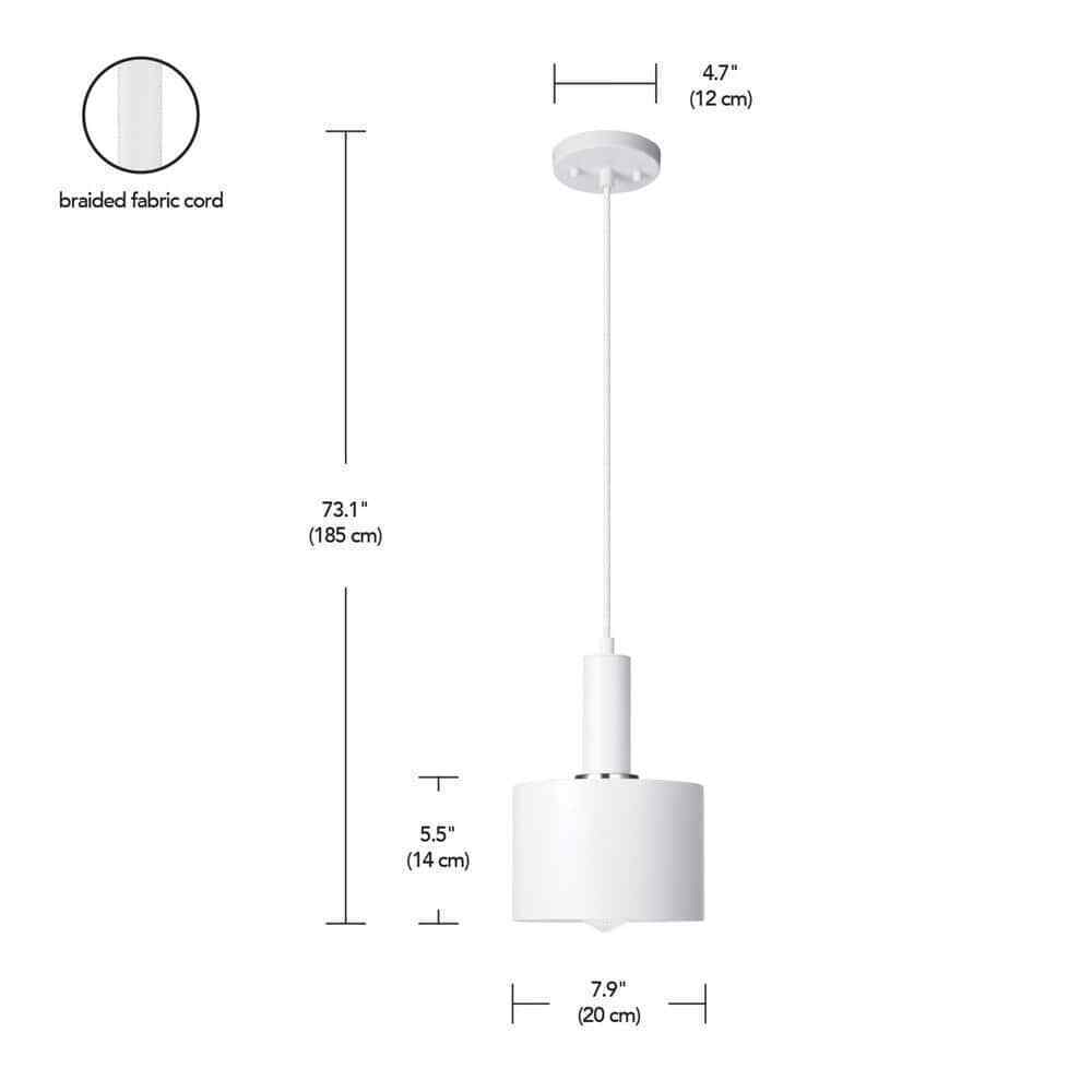 1-Light Matte White Pendant with Metal Shade and Chrome Accent