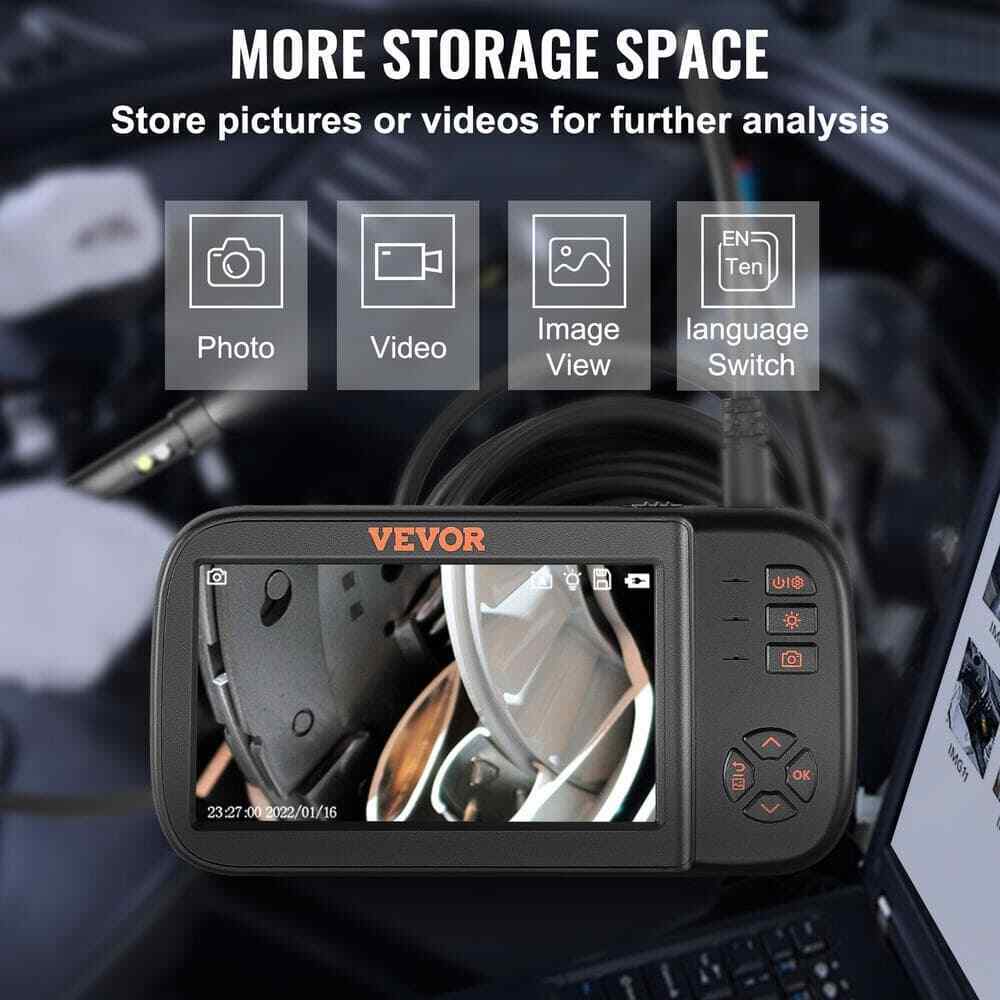 VEVOR 3-Lens Borescope Camera 4.5" Screen Endoscope Sewer Camera w/ Drain Snake