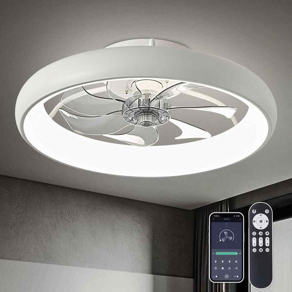 ANTOINE 20 in. LED Indoor White Bladeless App Control Low Profile Ceiling Fan