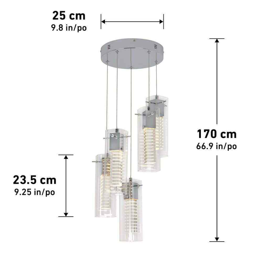 Artika Hologram 5 Light Chrome Modern LED Pendant Light Fixture Kitchen Dining