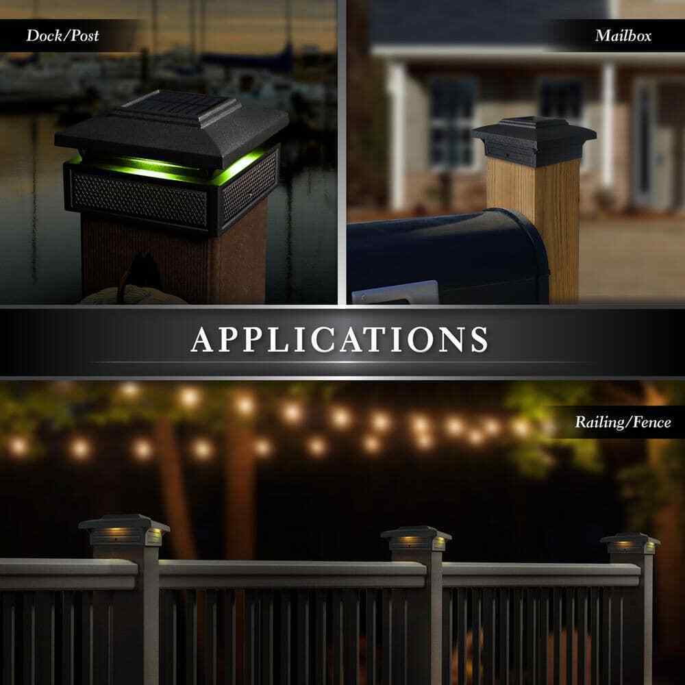 CLASSY CAPS Lumineer 4 in. x 4 in. Black Cast Aluminum Smart Solar Post Cap