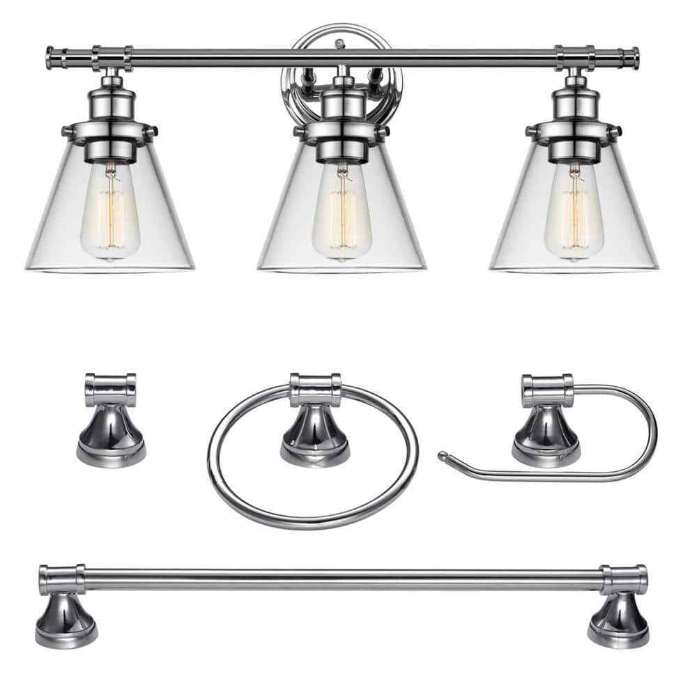 Globe Electric Parker 3-Light Chrome Vanity Light Bath Set 5-Piece