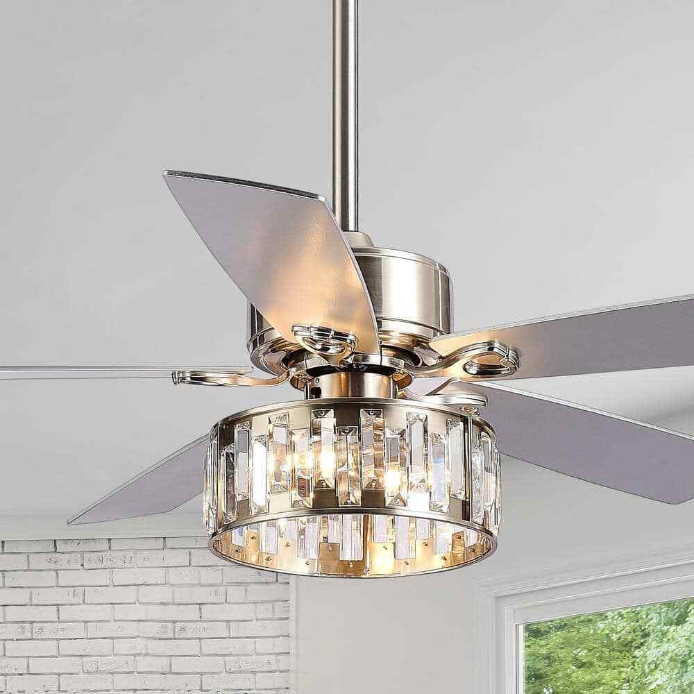Breezary Sergio 52 in. Indoor Crystal Satin Nickel Ceiling Fan w/ Remote + Light