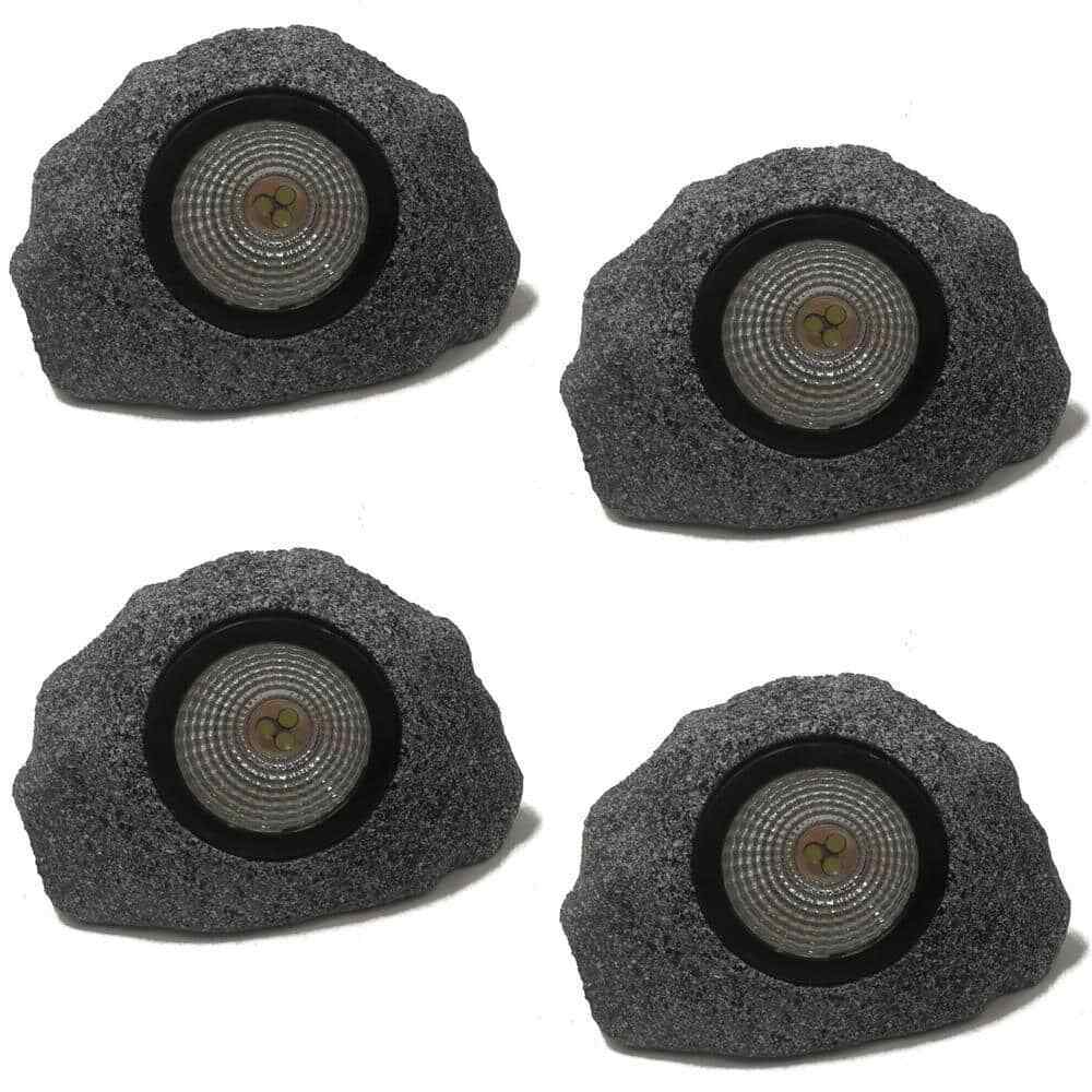 Solar 5 in. 10 Lumens Rock Outdoor Landscaping Spotlight in Gray ( 4-Pack)