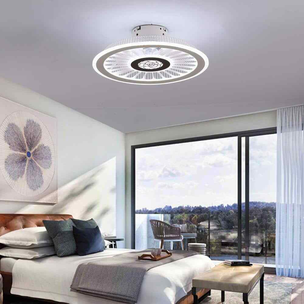 OUKANING 18 in White Modern Simple Style Indoor LED Semi Flush Mount Ceiling Fan