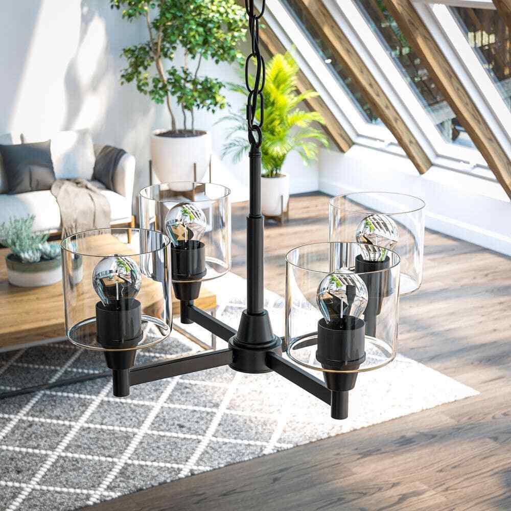 Hampton Bay Oron 4-Light Black Reversible Chandelier w/ Clear Glass Shades