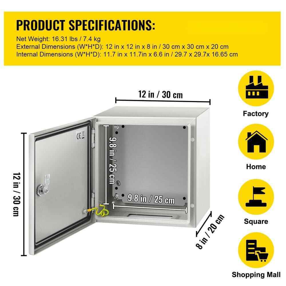 VEVOR Electrical Enclosure NEMA 4X Carbon Steel Electrical Junction Box, Gray