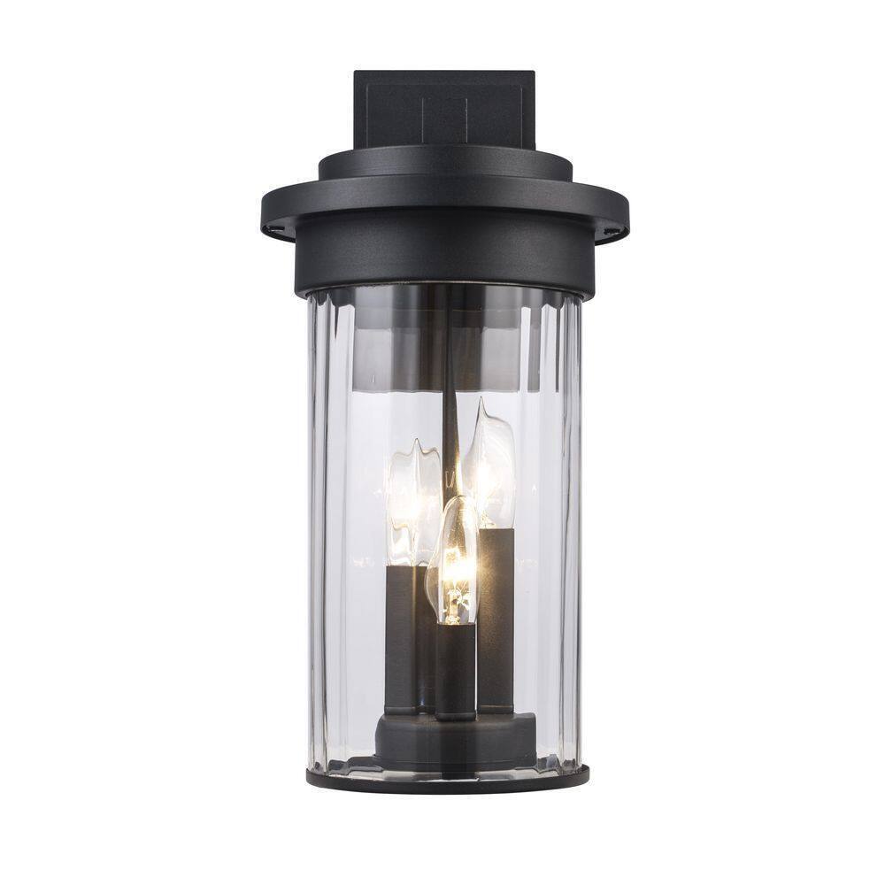 Bel Air Lighting Carmel 3-Light Black Outdoor Wall Light Fixture w/ Clear Glass