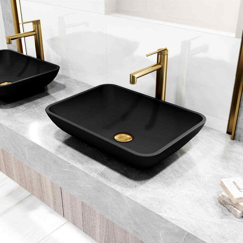 VIGO Sterling Single-Hole Bathroom Vessel Faucet in Matte Brushed Gold