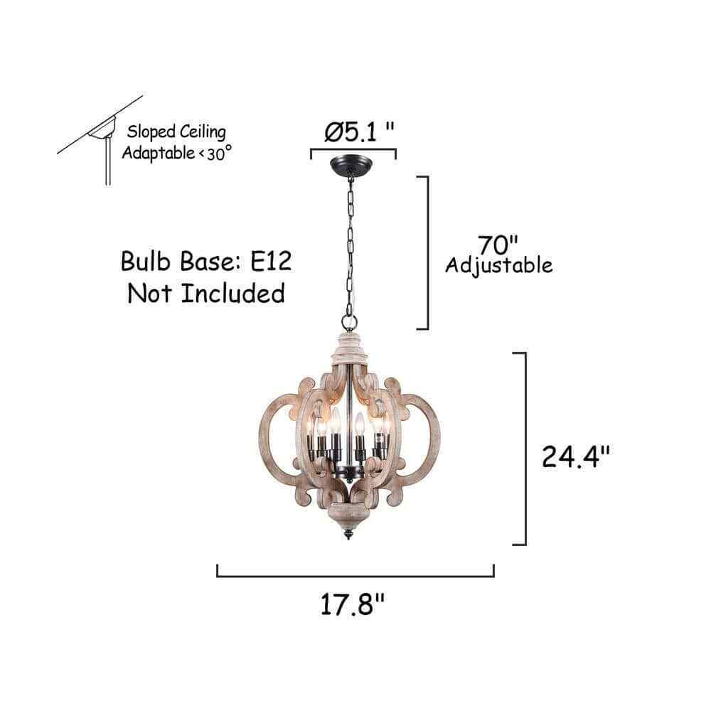 Bella Depot 6-Light Weathered Wood Cottage Chic Crown Chandelier