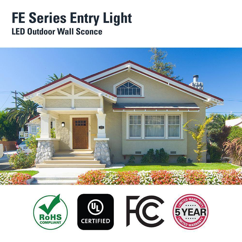 HALO FE 1-Light Bronze LED Outdoor Lantern Sconce with Dusk to Dawn FE12S40FDB