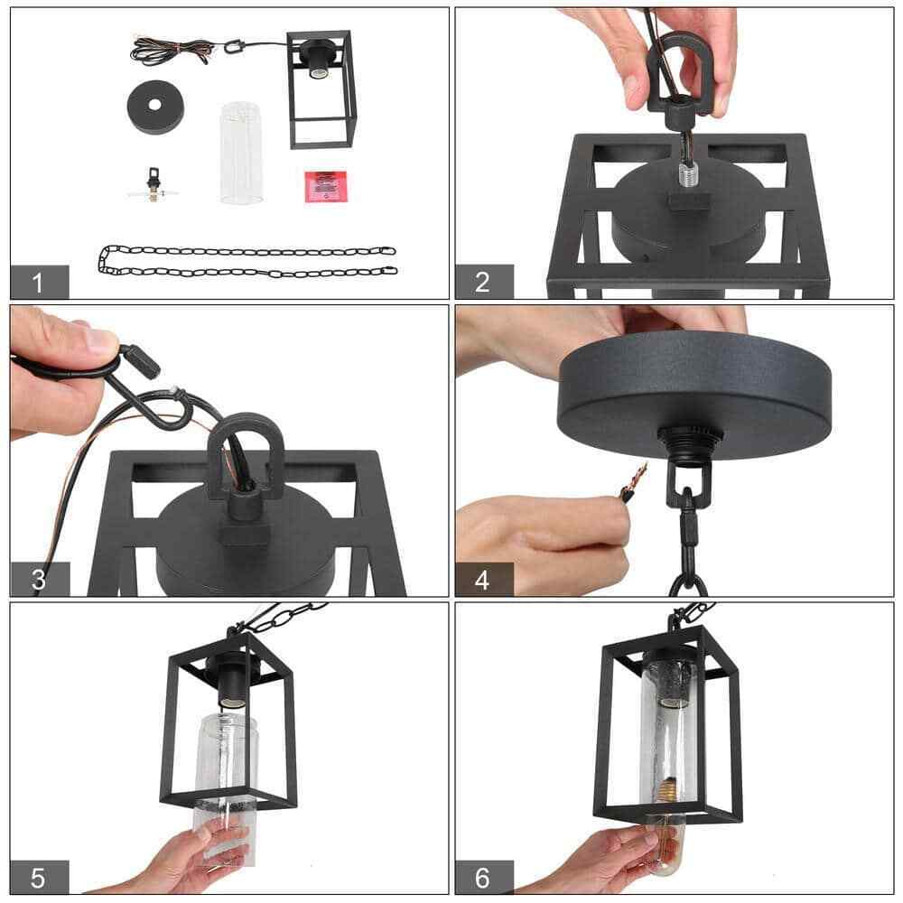 Uolfin Modern Lantern Outdoor Hanging Light Arie 1-Light Black Cage Pendant