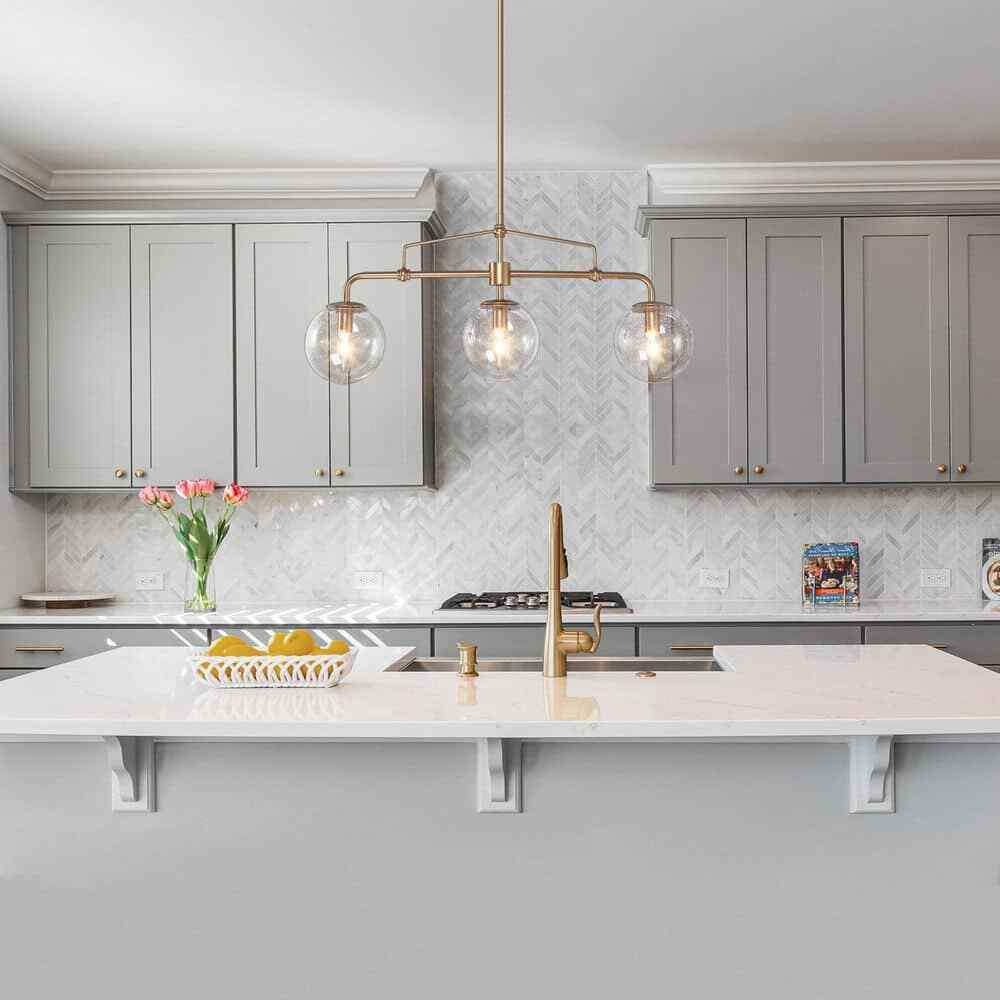 Uolfin Gold Globe Island Chandelier Naomi 25.5 in. 3-Light Linear Dining Pendant