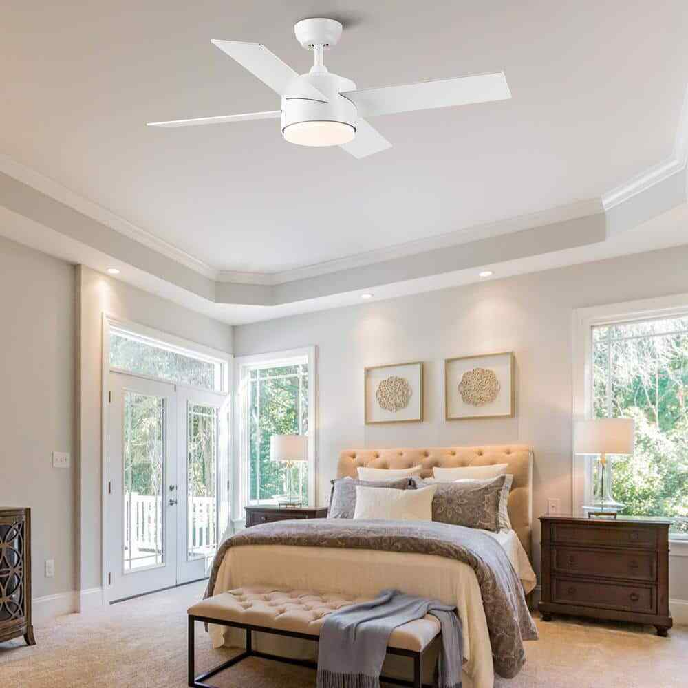 PUDO 44 in. Integrated LED Indoor White Ceiling Fan Lighting with 4 Blades